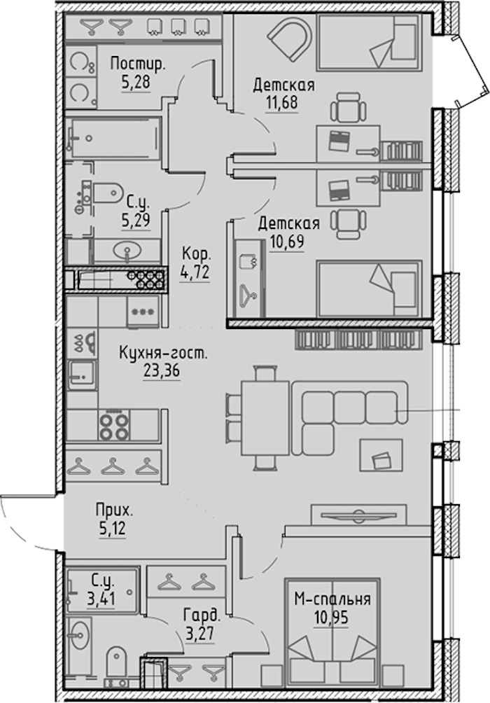 3-комнатная квартира 83.77 м², 8/10 эт., ЖК «LEGENDA Сампсониевский 32»
